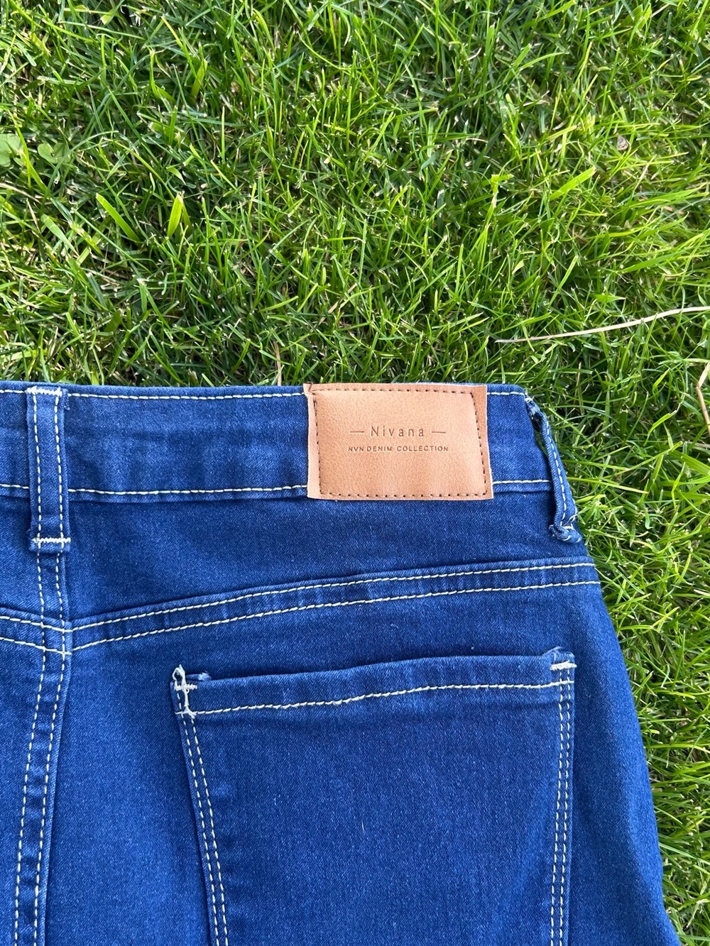 Dark Blue Denim Mini Skirt with Frayed Hem NWT - Picture 4 of 6